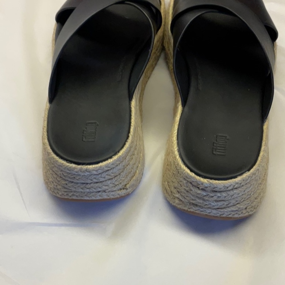 FITFLOP Black Leather Espadrille Slip on Sandals 8M - Picture 4 of 7